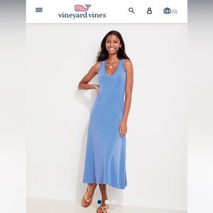 Vineyard Vines V Neck Striped Maxi Dress, Size L, Tidal Blue